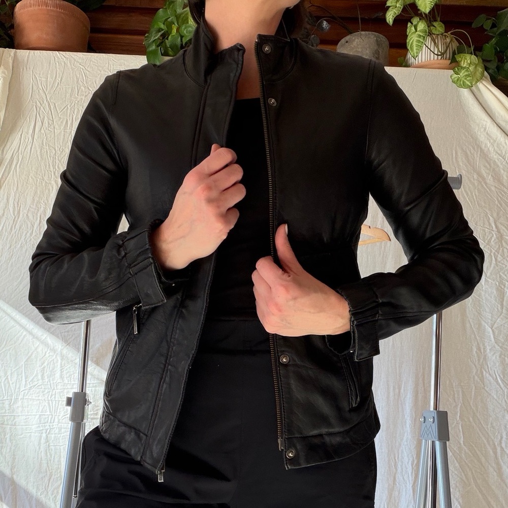 Vince Genuine Leather Two-Way Zip Jacket